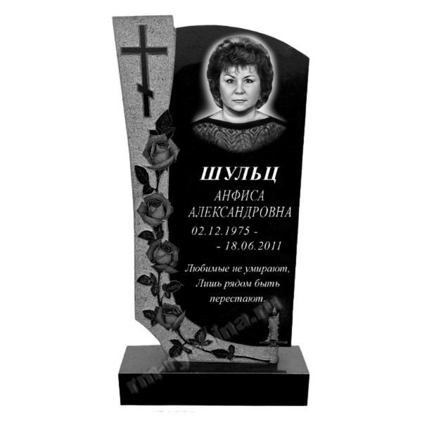 Фигурный памятник с резными розами и крестом KP-21033