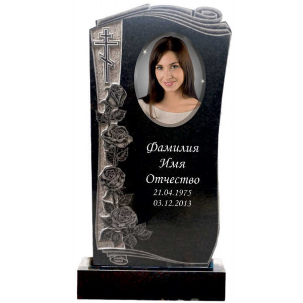 Фигурный памятник в форме свитка с розами KP-21039