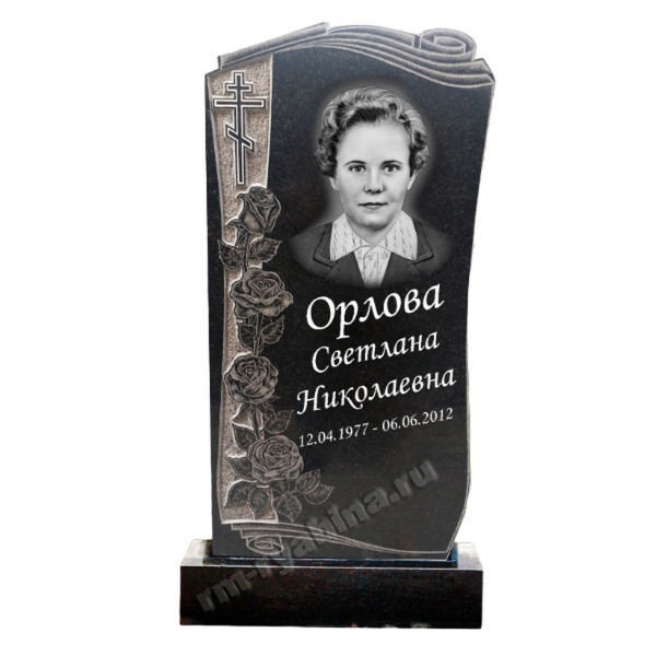 Фигурный памятник в форме свитка с розами KP-21039