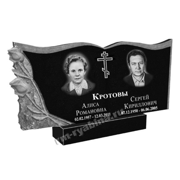 Семейный памятник на двоих в виде книги с розами KP-20473