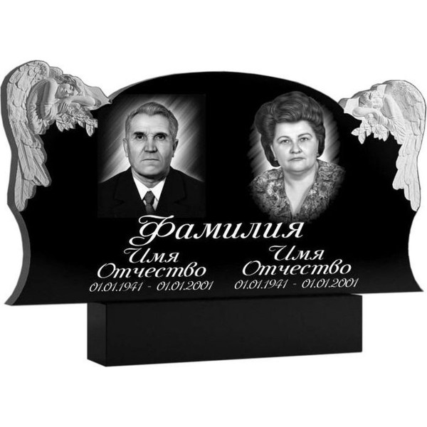Гранитный памятник горизонтальный с двумя ангелами 1KP-20462